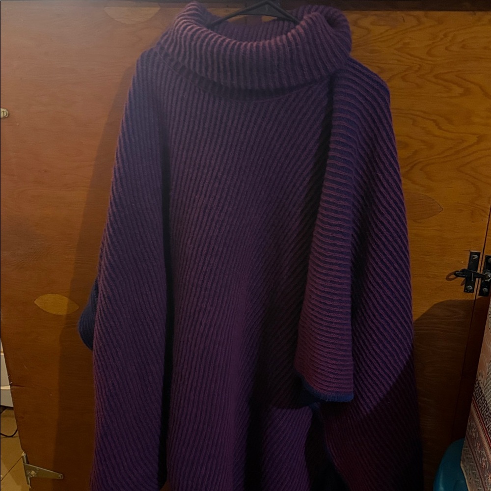 Oversized Ribbed Turtleneck Sweater - Deep Purple